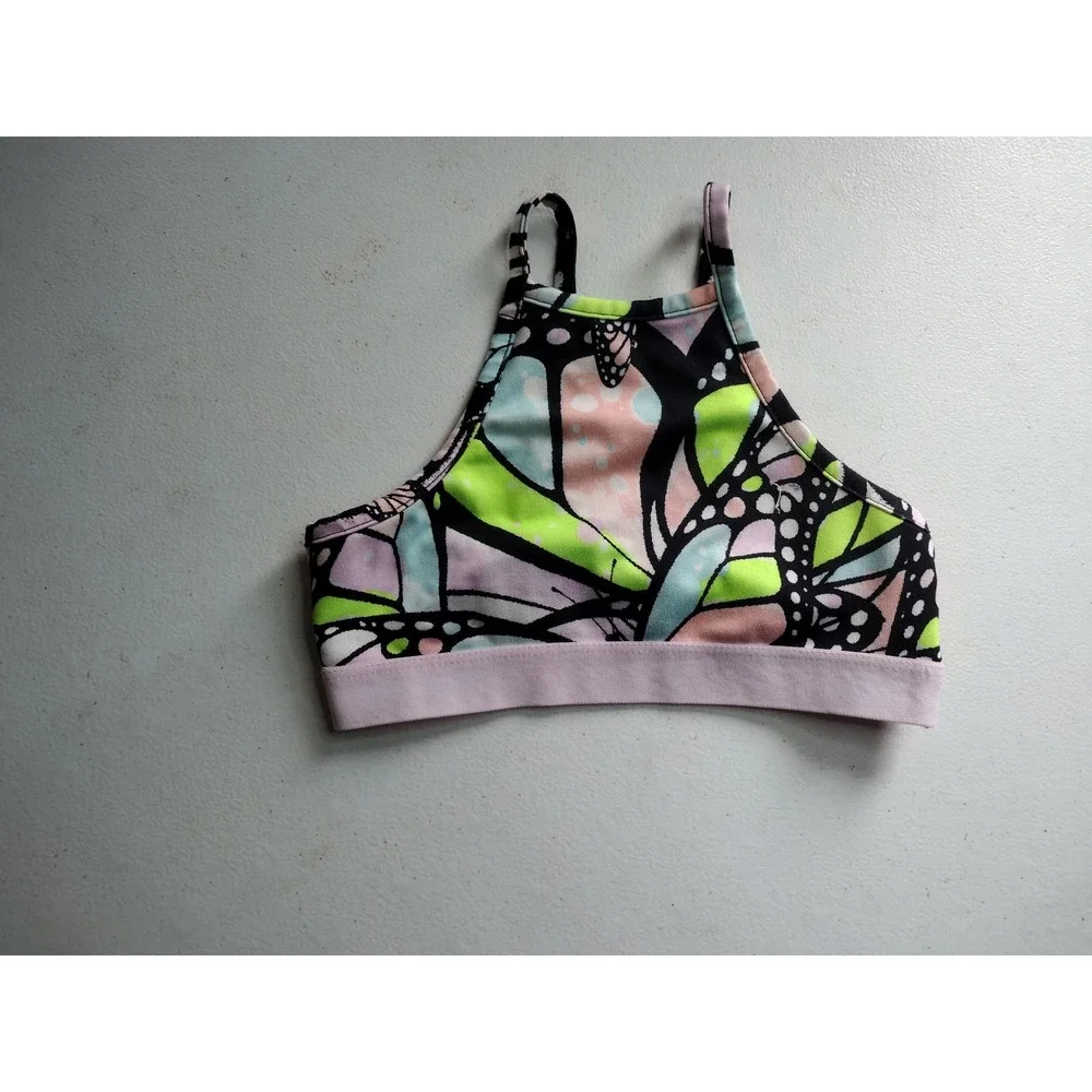 Justice Girls Butterfly Wing High Neck Sports Bra XS 5/6 Multicolor Activewear